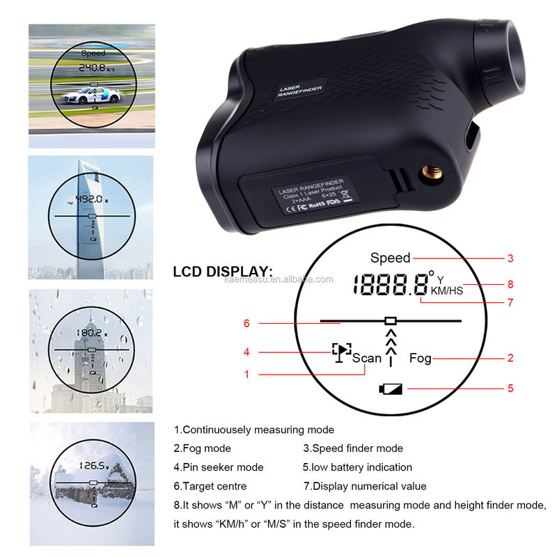 Nhiều chức năng Golf Săn bắn Máy đo tầm xa laser kỹ thuật số ngoài trời phiêu lưu Kính viễn vọng Laser Khoảng cách 600m 900m 1200m 1