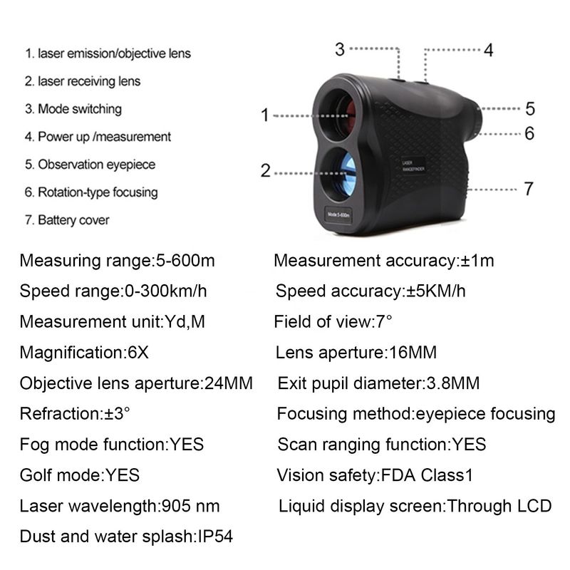 Nhiều chức năng Golf Săn bắn Máy đo tầm xa laser kỹ thuật số ngoài trời phiêu lưu Kính viễn vọng Laser Khoảng cách 600m 900m 1200m 1