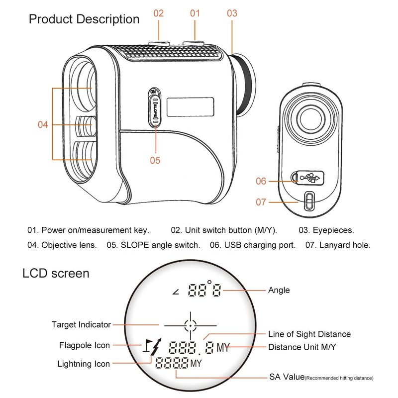 Telescope thể thao ngoài trời Golf rangefinder với hấp dẫn từ tính và bước sóng laser 905nm