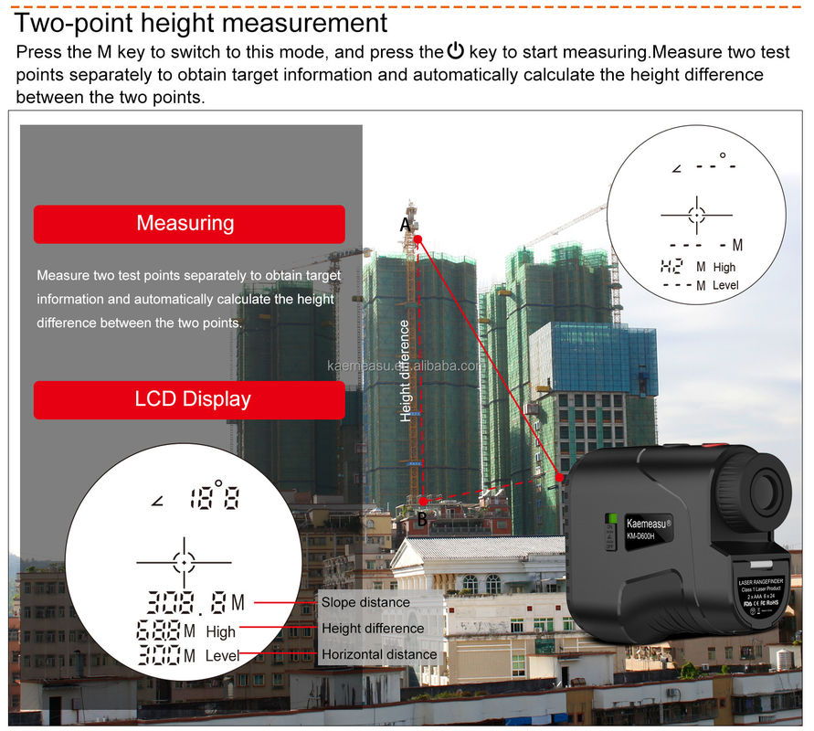 1000m Máy đo xa tốc độ đo độ dốc Phạm vi đo khoảng cách Laser Telescope Máy đo xa Laser