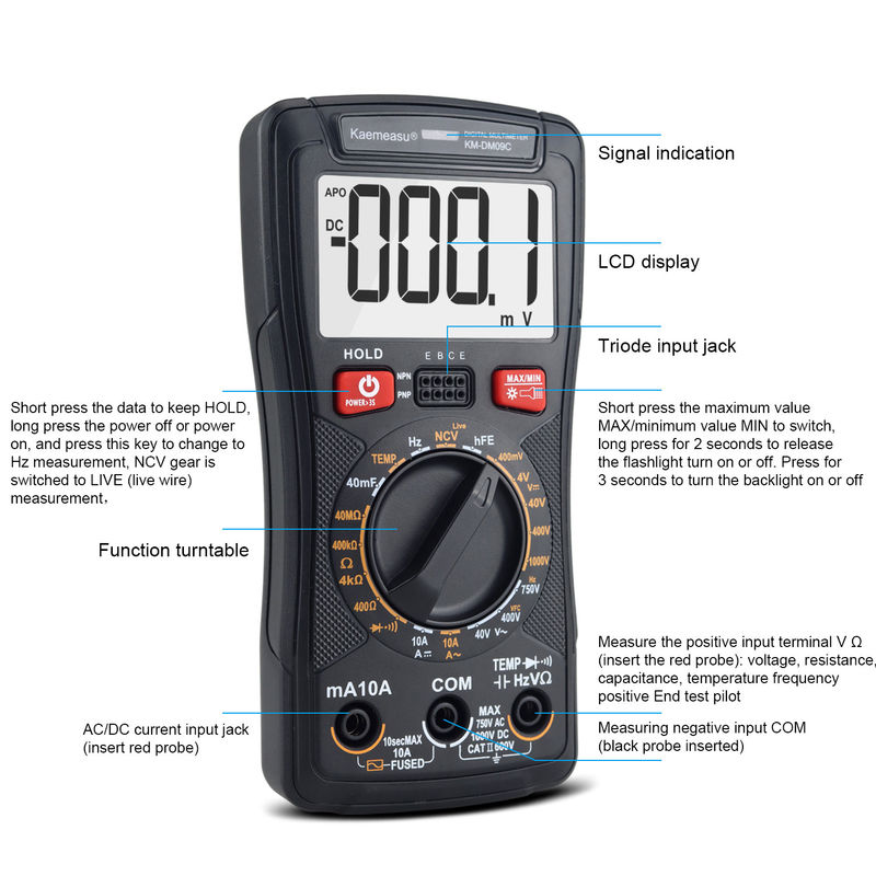 Điện áp hiện tại Multimeter tùy chỉnh chuyên nghiệp NCV đo không tiếp xúc Smart Multimeter màn hình LCD Digital Multimeter