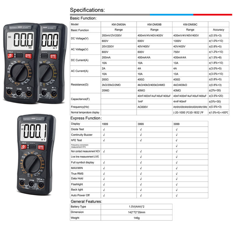 Điện áp hiện tại Multimeter tùy chỉnh chuyên nghiệp NCV đo không tiếp xúc Smart Multimeter màn hình LCD Digital Multimeter