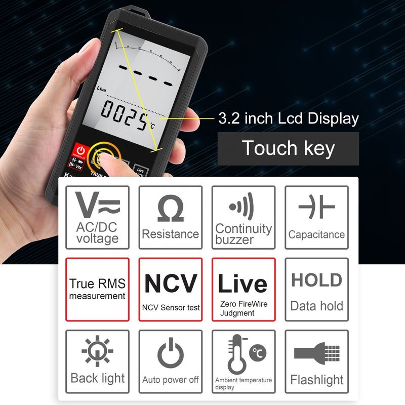 Màn hình lớn Auto Ranging Touch Digital Multimeter True RMS Digital Multimeter AC DC Voltage Mini Pocket Multimeter