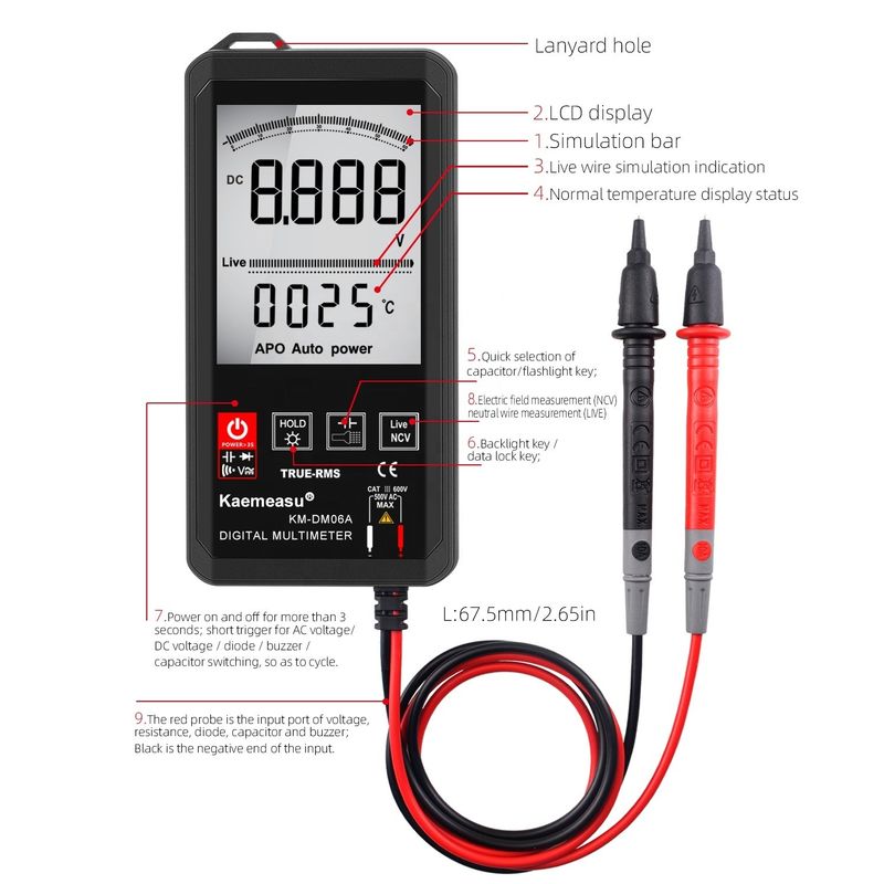 Màn hình lớn Auto Ranging Touch Digital Multimeter True RMS Digital Multimeter AC DC Voltage Mini Pocket Multimeter