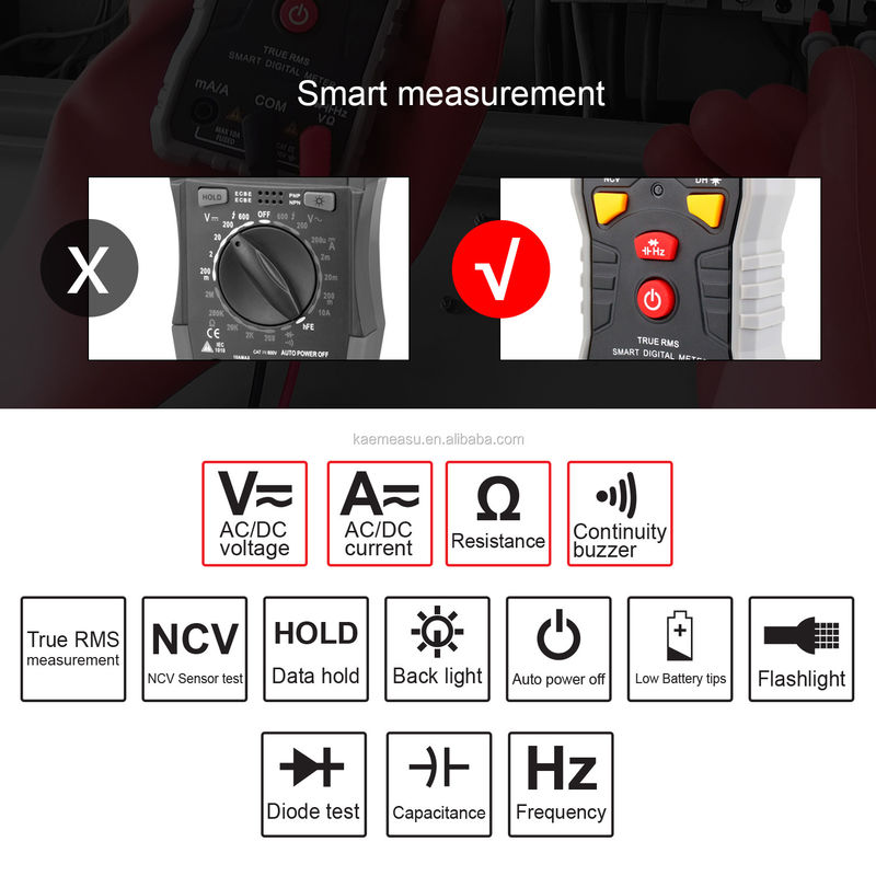 Kaemeasu Đèn đa số kỹ thuật số thông minh di động DC AC Auto Range Digital Multimeter Live Naught Wire Line Test Digital Multimeter
