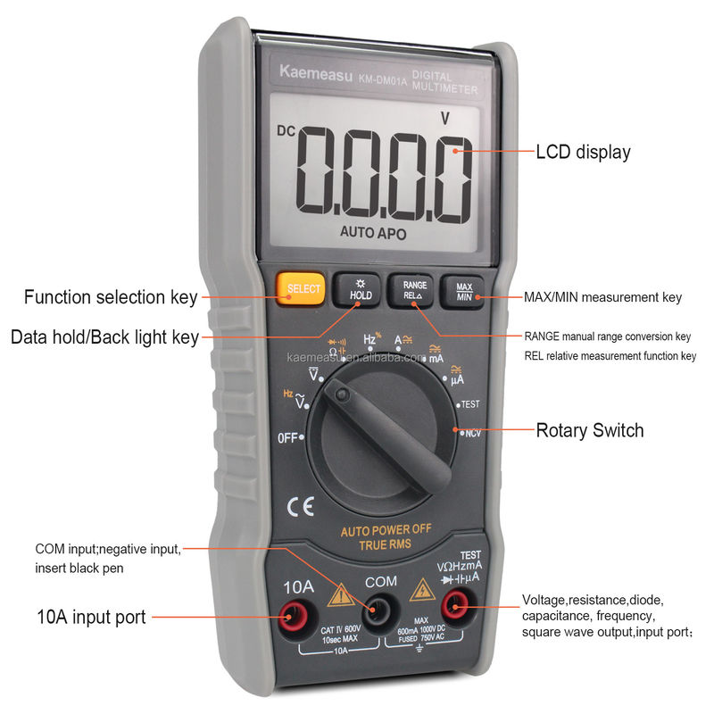 OEM ODM Anti-Burn Multitester DC / AC NCV đo đầu ra sóng vuông True-rms tự động range Digital Multimeters