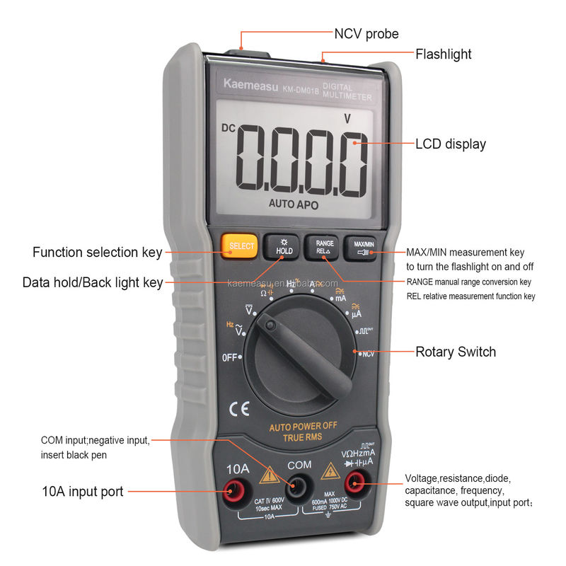 OEM ODM Anti-Burn Multitester DC / AC NCV đo đầu ra sóng vuông True-rms tự động range Digital Multimeters