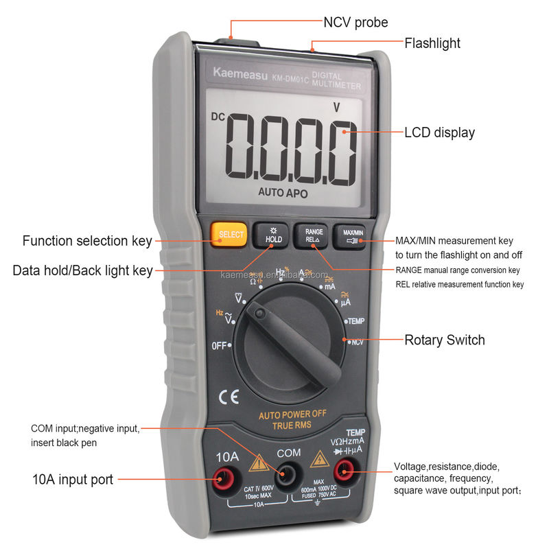 OEM ODM Anti-Burn Multitester DC / AC NCV đo đầu ra sóng vuông True-rms tự động range Digital Multimeters