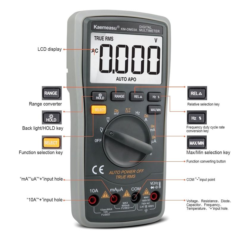 03A Máy đa số kỹ thuật số thông minh cao độ chính xác công nghiệp NCV 1000V AC DC Multimetro Smart Digital Multimeter