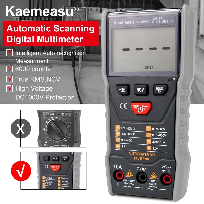 Auto Range Multifunction Multi tester Điện Smart Voltmeter Máy đa số kỹ thuật số để đo phạm vi điện áp 6V-1000V