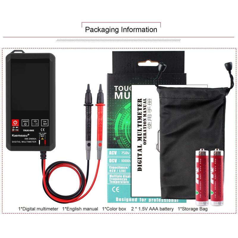 Công cụ sửa chữa điện tử túi Kaemeasu Mini Touch Digital Multimeter 6000 đếm màu màn hình lớn Mini Touch Digital Multimeter