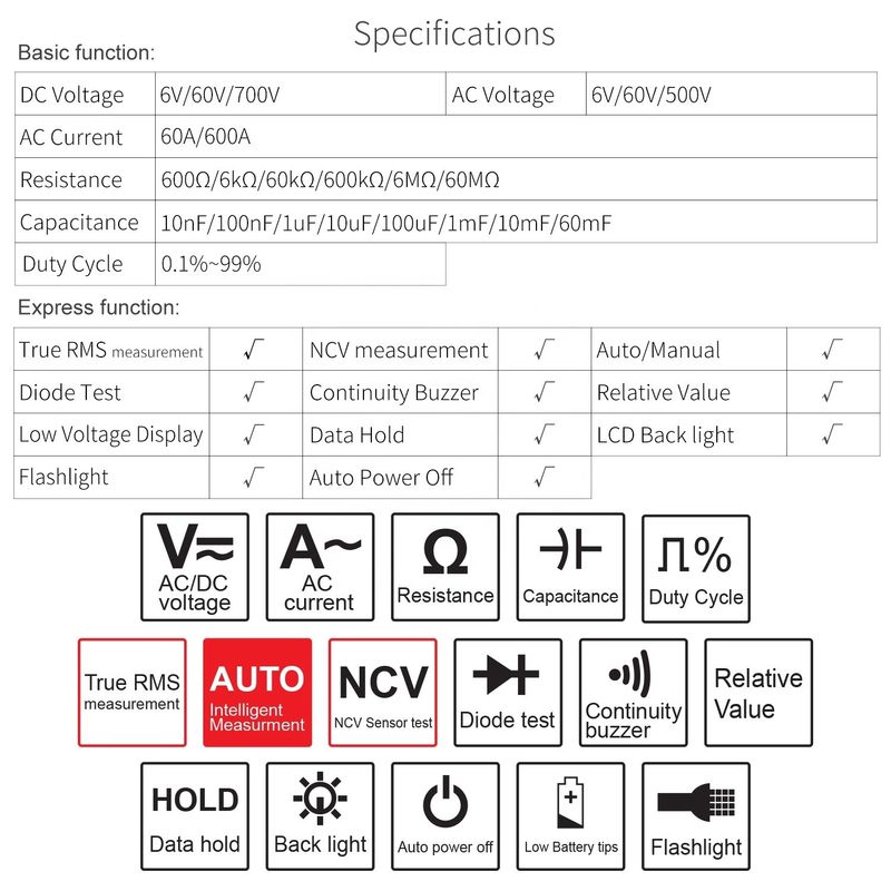 21E Máy đo kẹp kỹ thuật số thông minh NCV Công cụ sửa chữa điện tử 1000v True Rms Multimeter 6000 đếm Clamp Meter