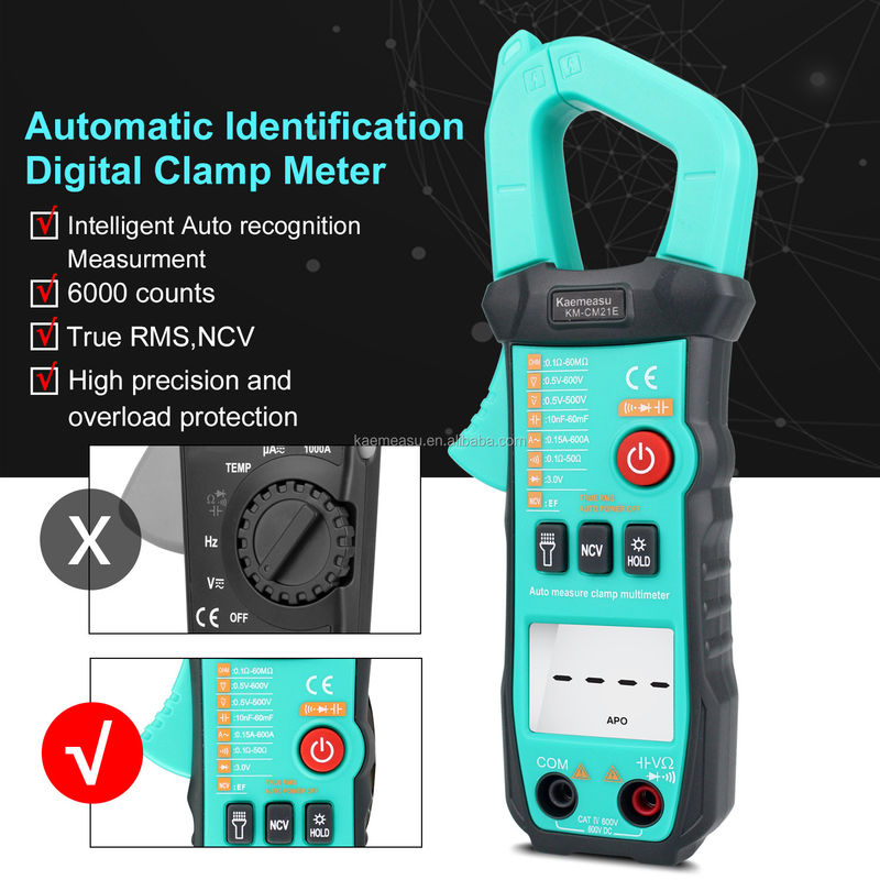 600A Hiện tại đo Trms Auto-range Voltage Ammeter Hz Ohm Ncv Tester Multimeter Ampere Meter Clamp Meter 21E