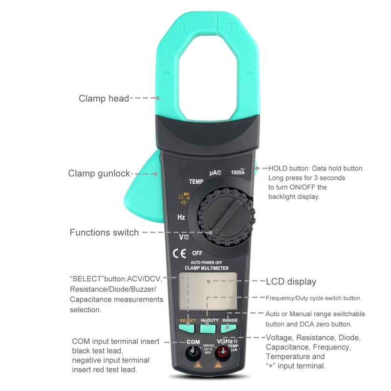 Máy đo điện áp kẹp AC / DC chuyên nghiệp 1000A với màn hình hiển thị 3 5/6 chữ số và đo dòng điện đa chức năng