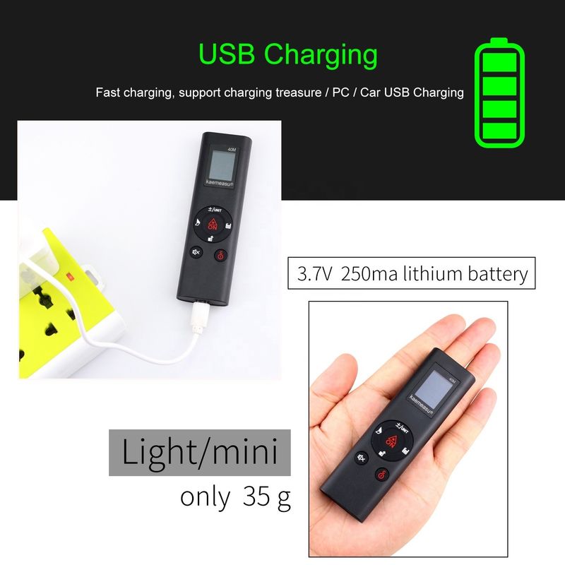 Máy đo khoảng cách laser sạc USB 40m Mini cầm tay Máy đo khoảng cách laser cực đỏ chính xác cao