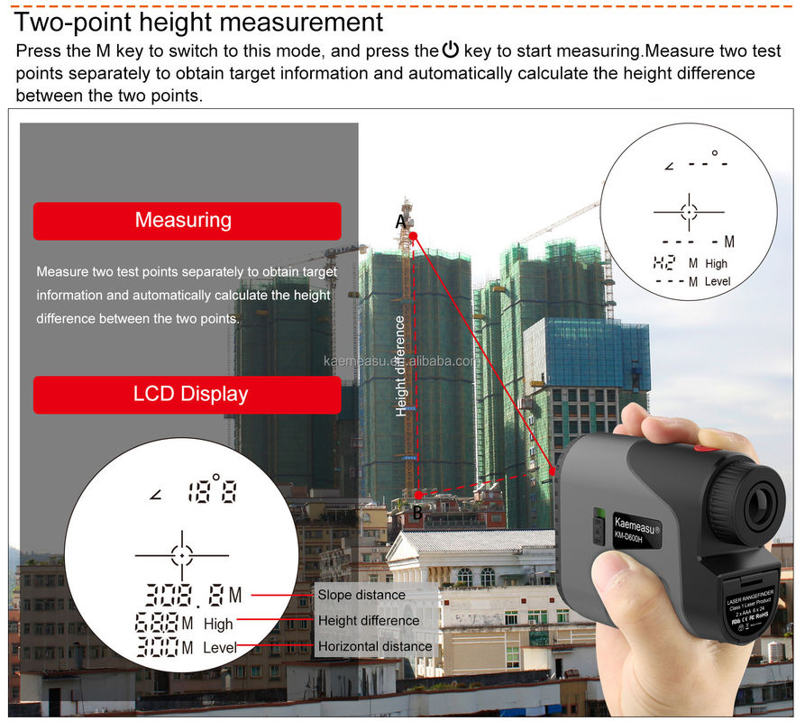 D Mô hình Laser Range Finder Distancemeter Combo Golf Săn bắn Kỹ thuật khảo sát Điện chính xác 1.5V * 2 * AAA pin