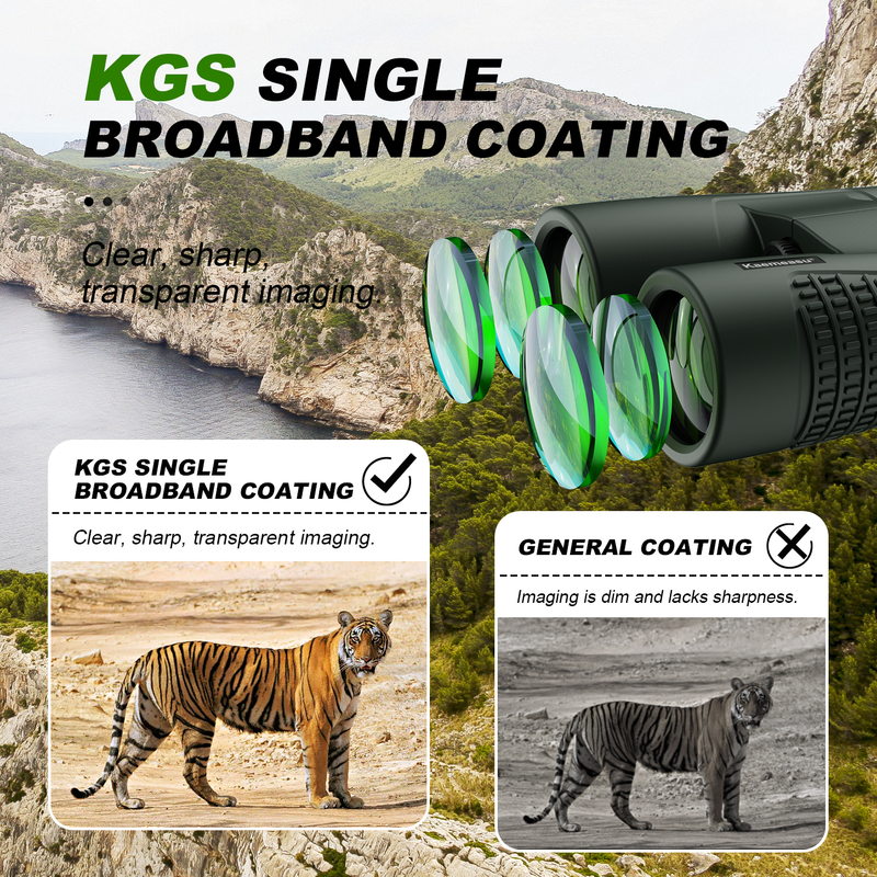 Ống nhòm Kaemeasu C Model màu xanh lá cây 10x42 HD chống thấm nước cho người lớn, ống nhòm để xem chim và đi bộ đường dài, quang học với lăng kính BAK4, thân hợp kim magiê chống sốc, tầm nhìn rõ ràng và sáng