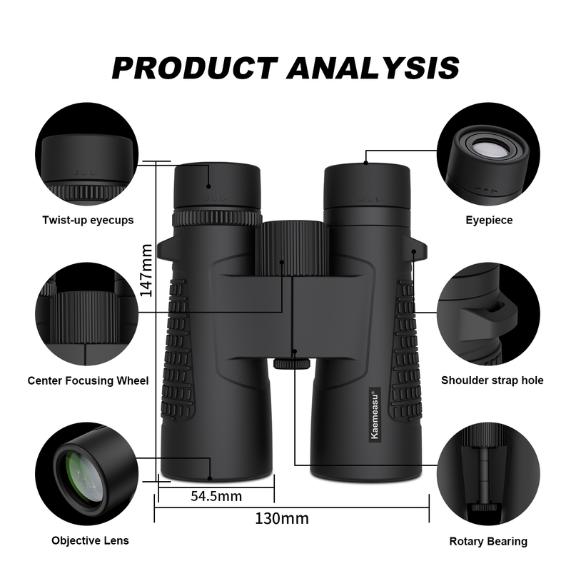 Ống nhòm Kaemeasu C Model đen 10x42 HD Chống thấm nước cho người lớn, Ống nhòm để xem chim và đi bộ đường dài, Quang học với Lăng kính BAK4, Thân hợp kim magiê chống sốc, Tầm nhìn rõ ràng và sáng