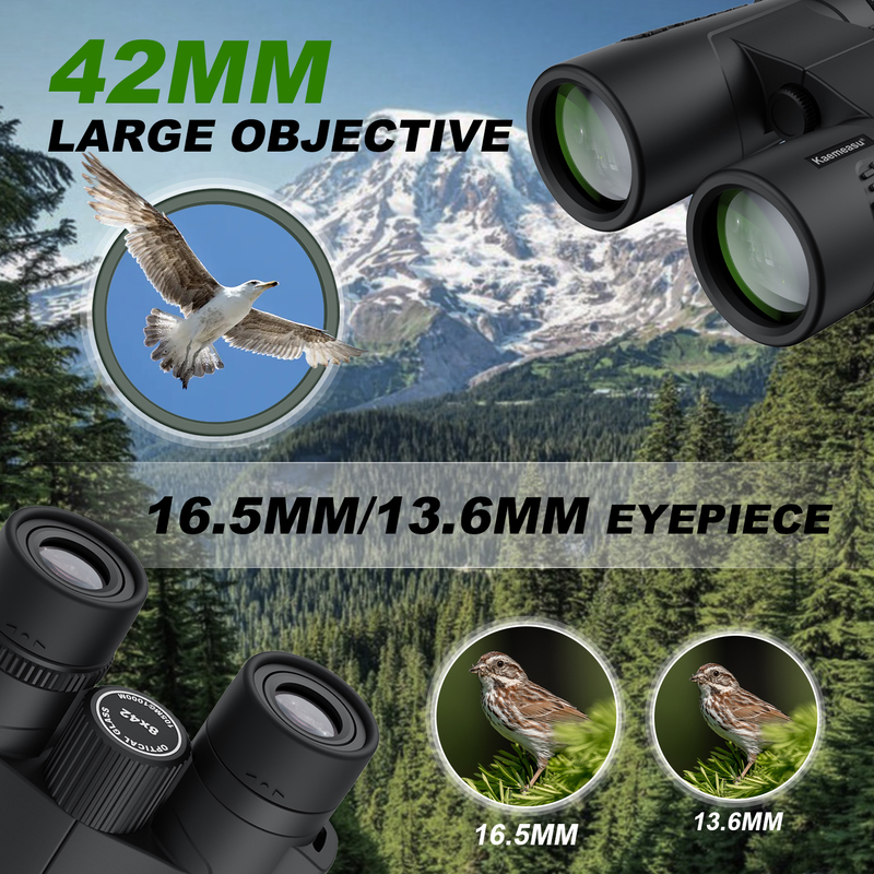 Ống nhòm Kaemeasu C Model đen 10x42 HD Chống thấm nước cho người lớn, Ống nhòm để xem chim và đi bộ đường dài, Quang học với Lăng kính BAK4, Thân hợp kim magiê chống sốc, Tầm nhìn rõ ràng và sáng